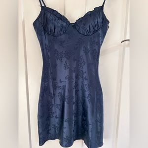 PacSun Navy Blue Satin Spaghetti Strap Dress